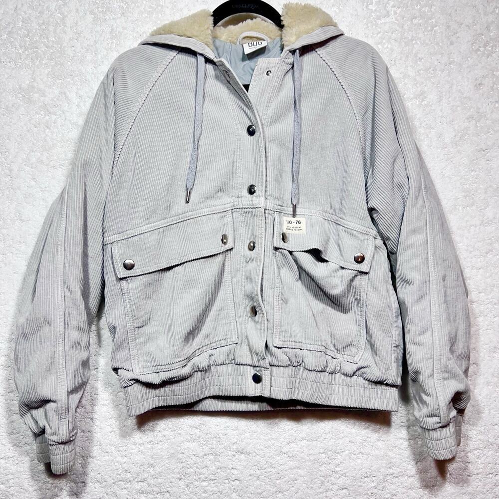 M BDG Urban Outfitters Rowan Corduroy and Sherpa Hooded Jacket Winter Coat Gray